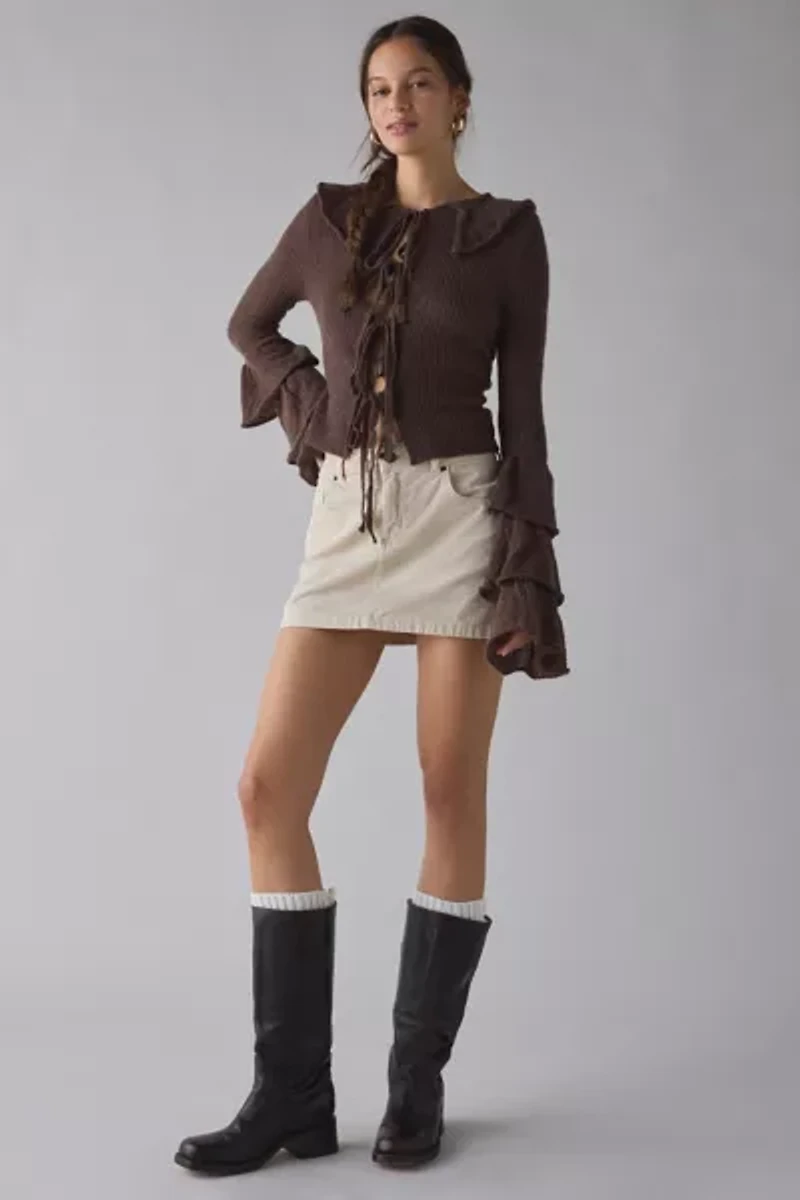 Glamorous Ruffle Bell Sleeve Tie-Front Cardigan