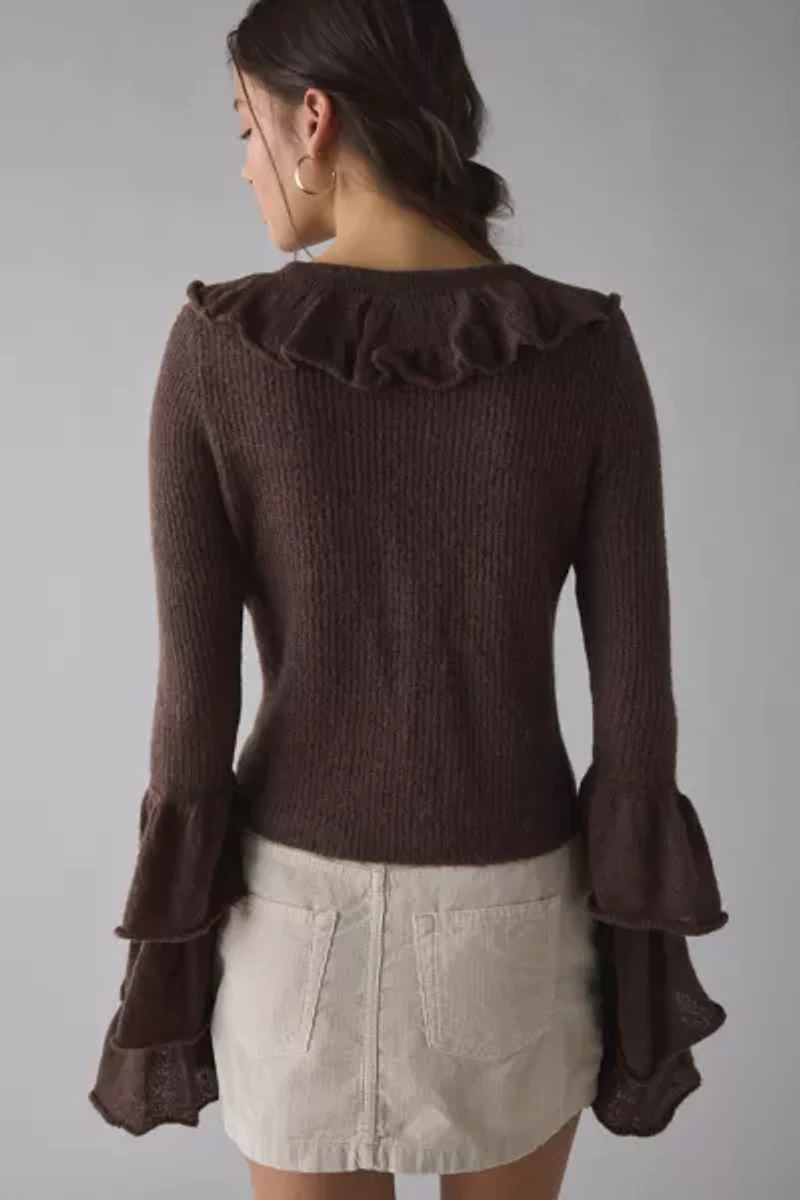 Glamorous Ruffle Bell Sleeve Tie-Front Cardigan