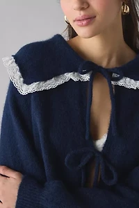 Glamorous Sailor Collar Tie-Front Oversized Cardigan