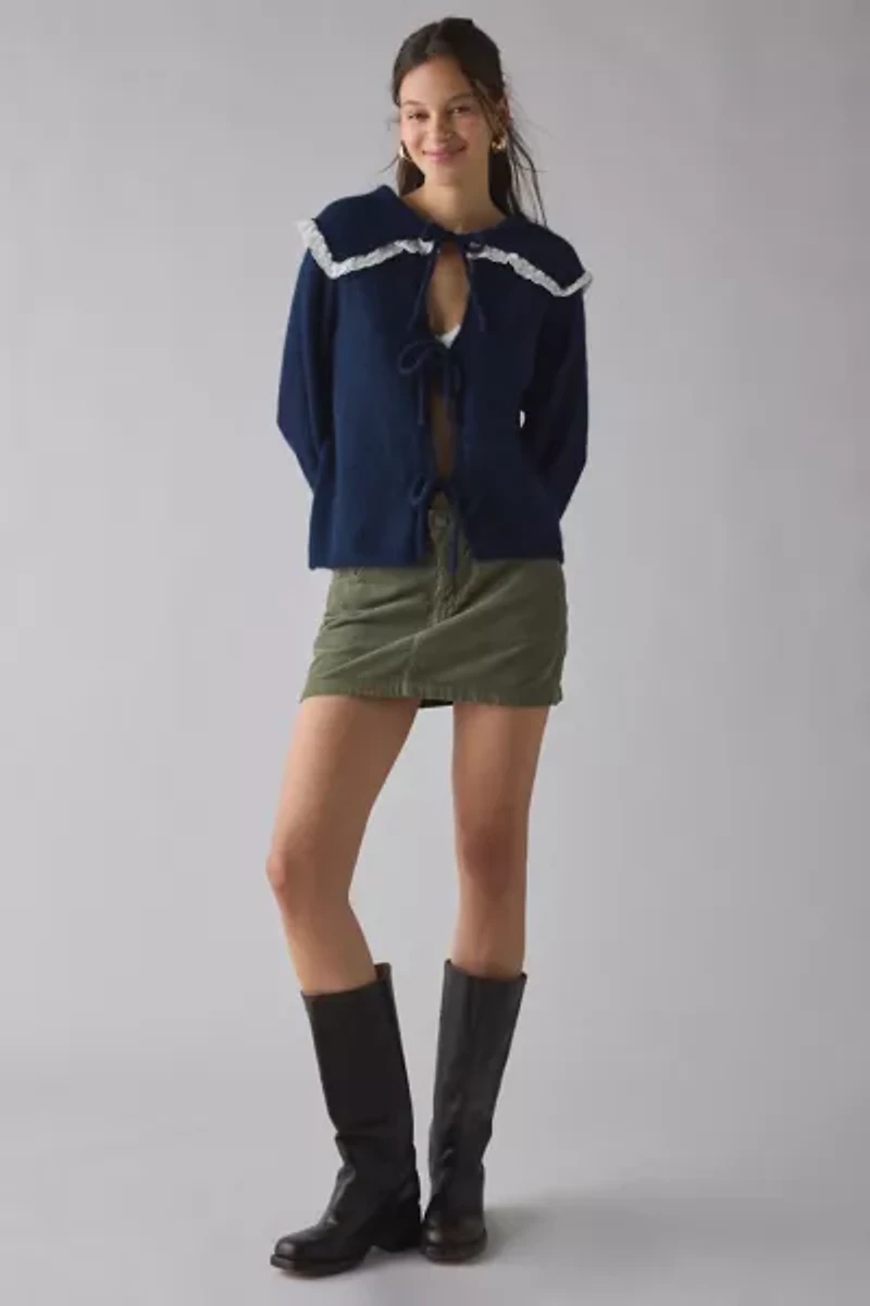 Glamorous Sailor Collar Tie-Front Oversized Cardigan
