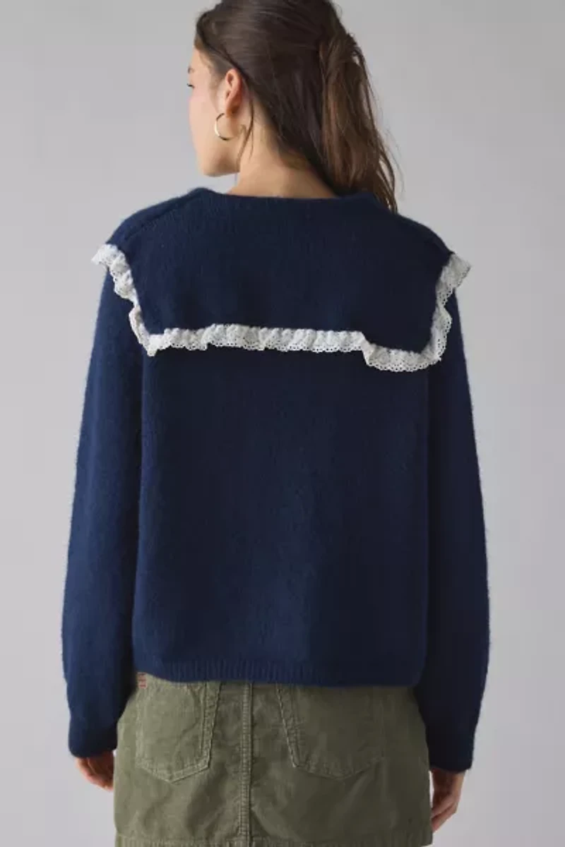 Glamorous Sailor Collar Tie-Front Oversized Cardigan