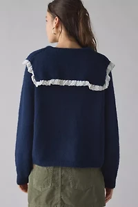 Glamorous Sailor Collar Tie-Front Oversized Cardigan