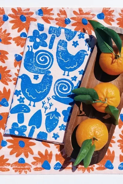 Julie Peach Block Printed Garden Party Napkins