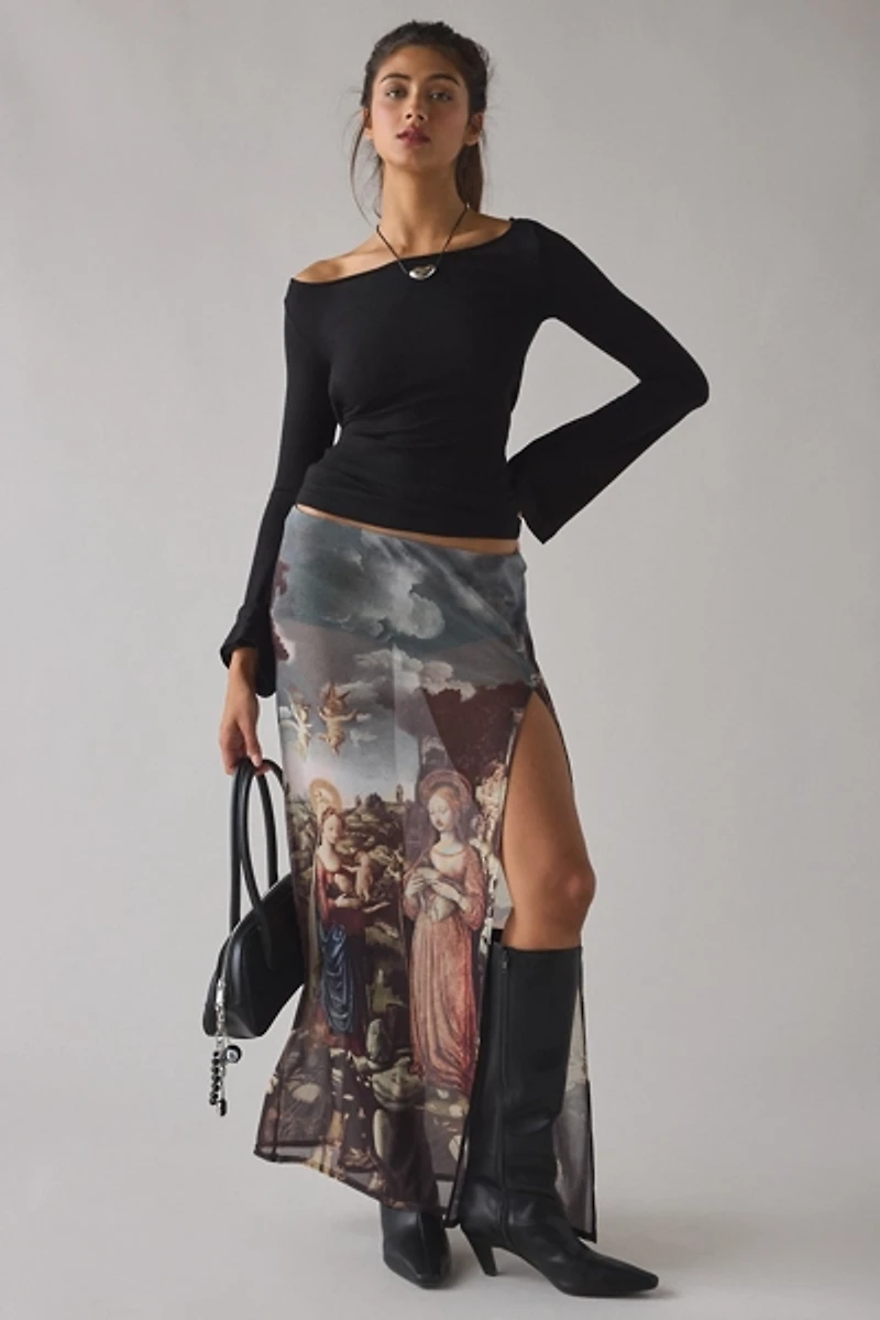 Kimchi Blue High Heavens Sheer Mesh Low-Rise Maxi Skirt