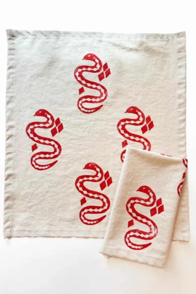 Julie Peach Block Printed Snakes Napkins