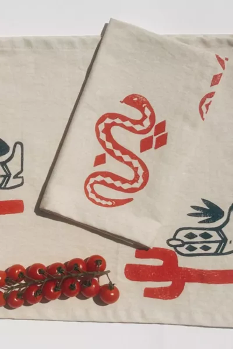 Julie Peach Block Printed Snakes Napkins