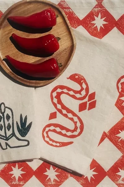 Julie Peach Block Printed Snakes Napkins