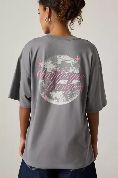 NYC Champagne Lounge Disco Ball Graphic T-Shirt Dress