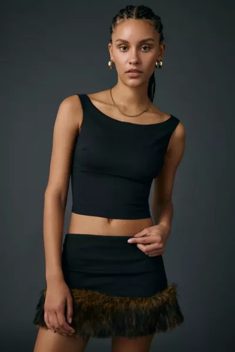 UO Fur-Ever Fine Faux Fur Trim 2-Piece Skirt Set