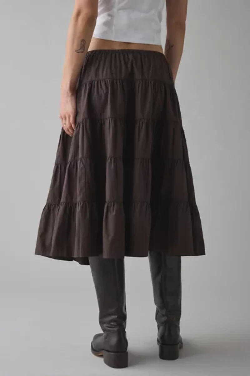 UO Bea Prairie Tie-Waist Tiered Cotton Midi Skirt