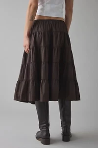 UO Bea Prairie Tie-Waist Tiered Cotton Midi Skirt