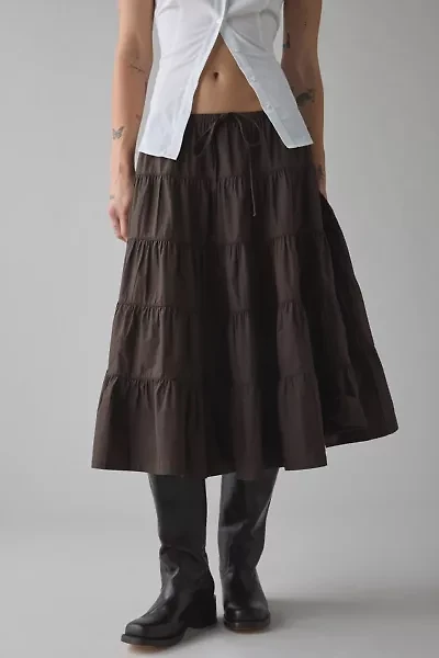 UO Bea Prairie Tie-Waist Tiered Cotton Midi Skirt