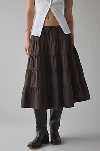 UO Bea Prairie Tie-Waist Tiered Cotton Midi Skirt