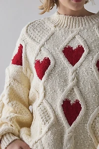 UO Alexa Heart Cable Knit Mockneck Sweater