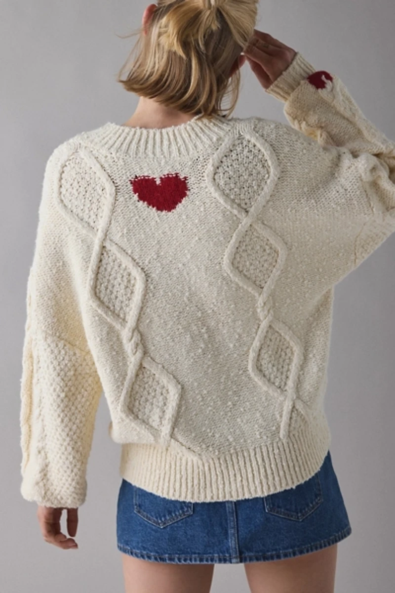 UO Alexa Heart Cable Knit Mockneck Sweater