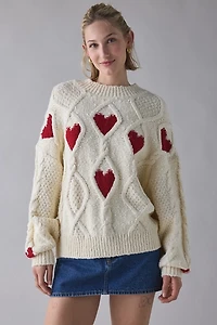 UO Alexa Heart Cable Knit Mockneck Sweater