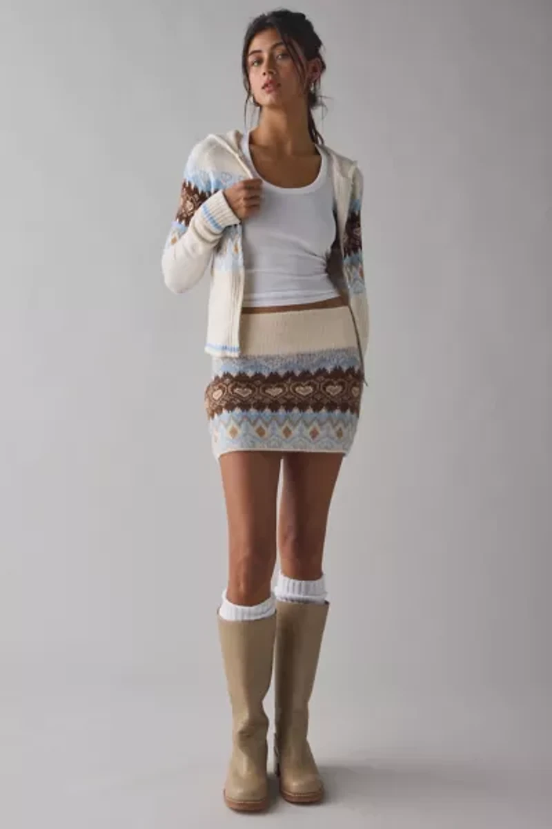 BDG Monet Fairisle Knit Zip-Up Hoodie Sweater
