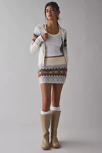BDG Monet Fairisle Knit Zip-Up Hoodie Sweater