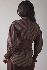 Daisy Street Dash Smocked Waist Peplum Shirt