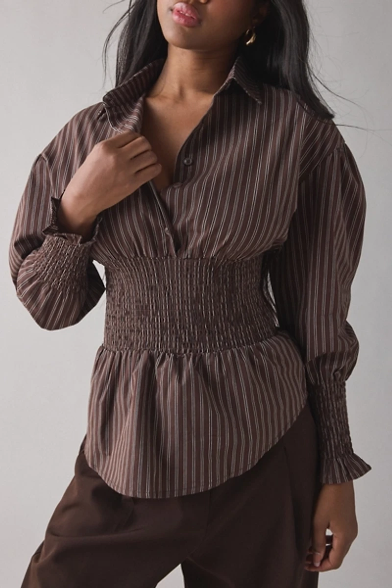 Daisy Street Dash Smocked Waist Peplum Shirt