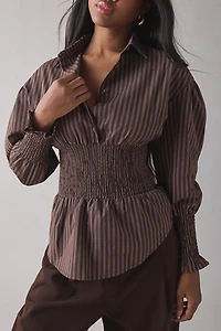 Daisy Street Dash Smocked Waist Peplum Shirt