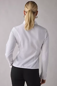 Motel Wyn Split-Front Corset Tie Long Sleeve Slim Shirt