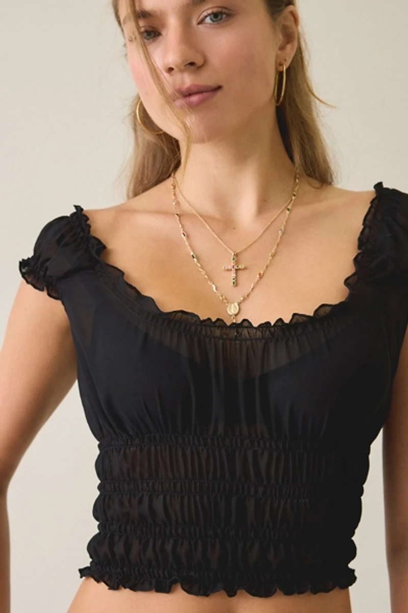 Motel Xavi Shirred Off-The-Shoulder Top