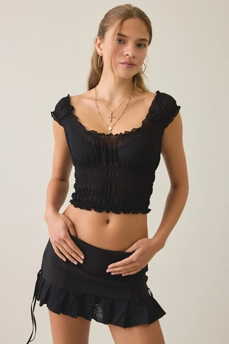 Motel Xavi Shirred Off-The-Shoulder Top