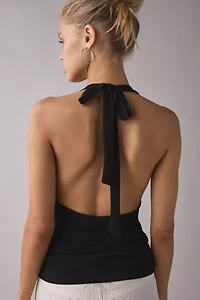 UO Crystal O-Ring Plunging Cowl Neck Halter Top