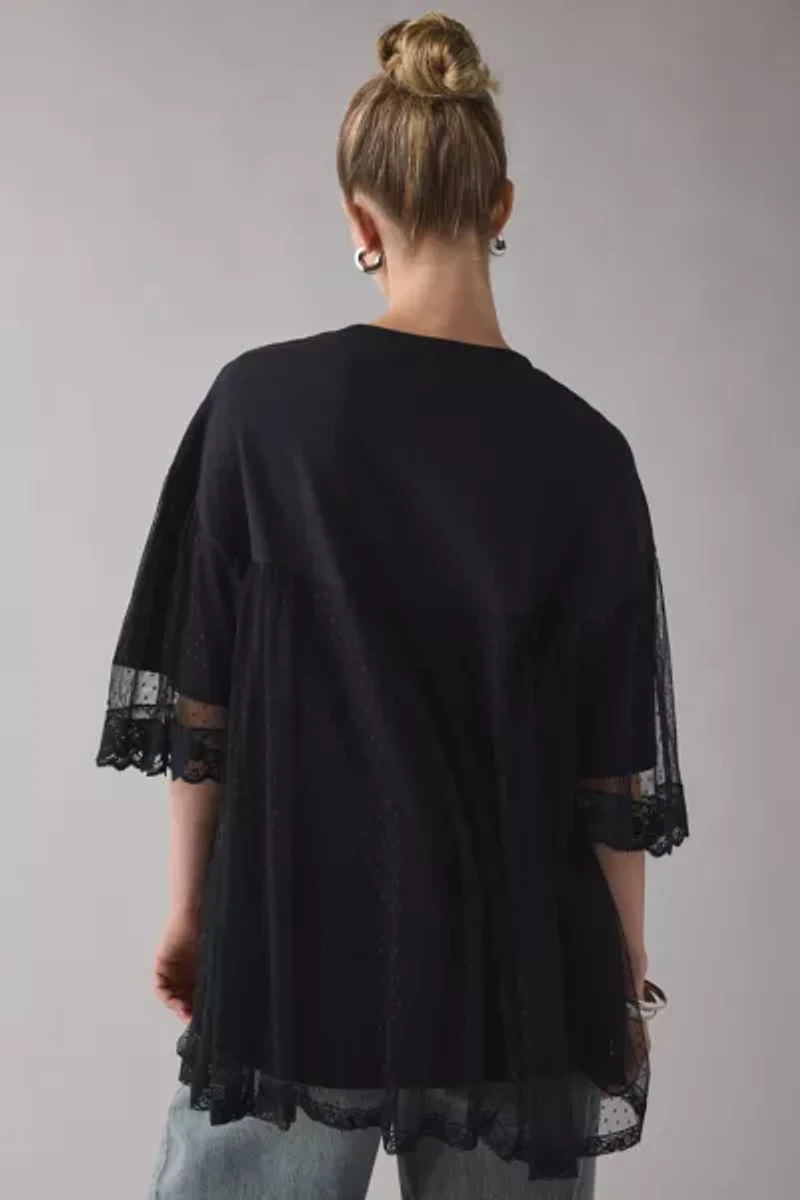 Kimchi Blue Show Stopper Tulle + Lace Layered Oversized Graphic Tee