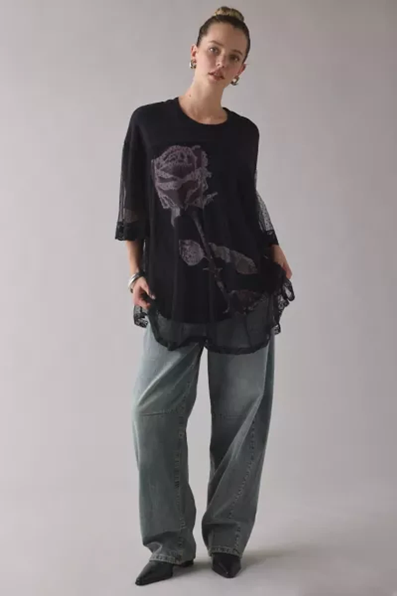 Kimchi Blue Show Stopper Tulle + Lace Layered Oversized Graphic Tee