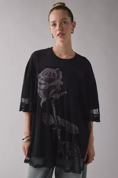 Kimchi Blue Show Stopper Tulle + Lace Layered Oversized Graphic Tee