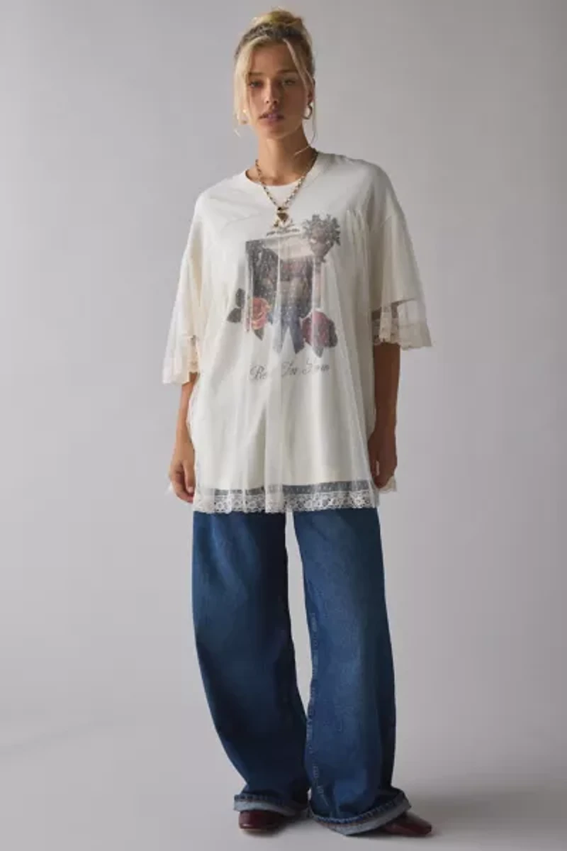 Kimchi Blue Show Stopper Tulle + Lace Layered Oversized Graphic Tee