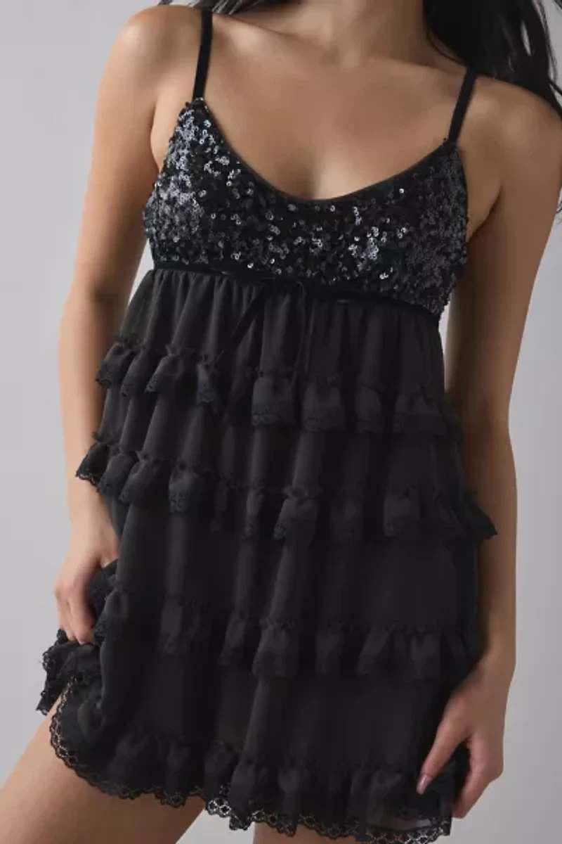 Kimchi Blue Tiered And Tied Ruffle Babydoll Romper