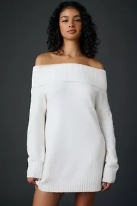 BDG Suzie Long Sleeve Off-The-Shoulder Sweater Dress