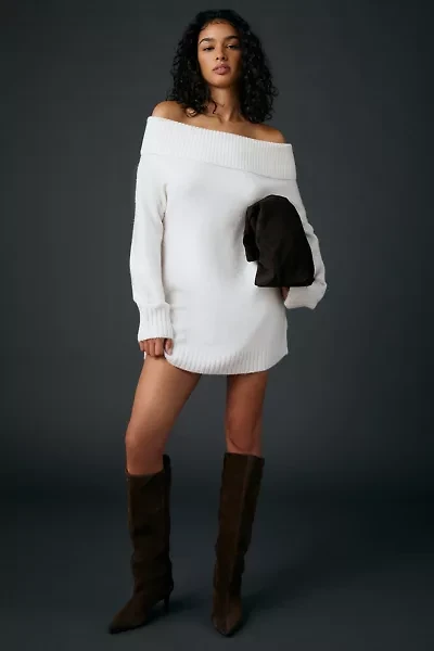BDG Suzie Long Sleeve Off-The-Shoulder Sweater Dress