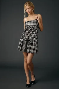 BDG Throw It On Tie-Strap Plaid Babydoll Mini Dress