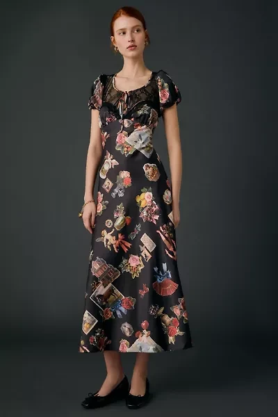 Kimchi Blue Romantic Sheer Lace Trim Satin Slip Maxi Dress