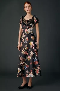 Kimchi Blue Romantic Sheer Lace Trim Satin Slip Maxi Dress