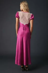 Kimchi Blue Romantic Sheer Lace Trim Satin Slip Maxi Dress