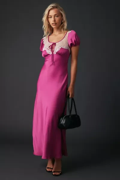 Kimchi Blue Romantic Sheer Lace Trim Satin Slip Maxi Dress