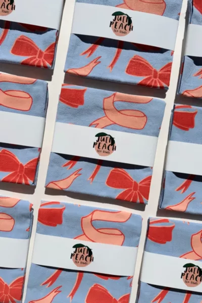 Julie Peach Bows Tea Towel