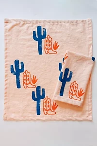 Julie Peach Block Printed Cactus Boot Napkins