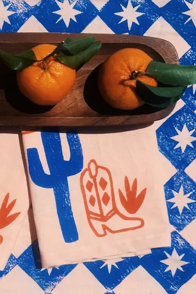 Julie Peach Block Printed Cactus Boot Napkins