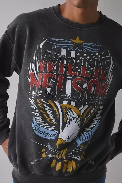 Willie Nelson Eagle Graphic Distressed Crew Neck Sweatshirt
