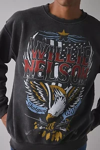 Willie Nelson Eagle Graphic Distressed Crew Neck Sweatshirt
