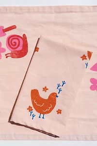 Julie Peach Block Printed Chickens Napkins