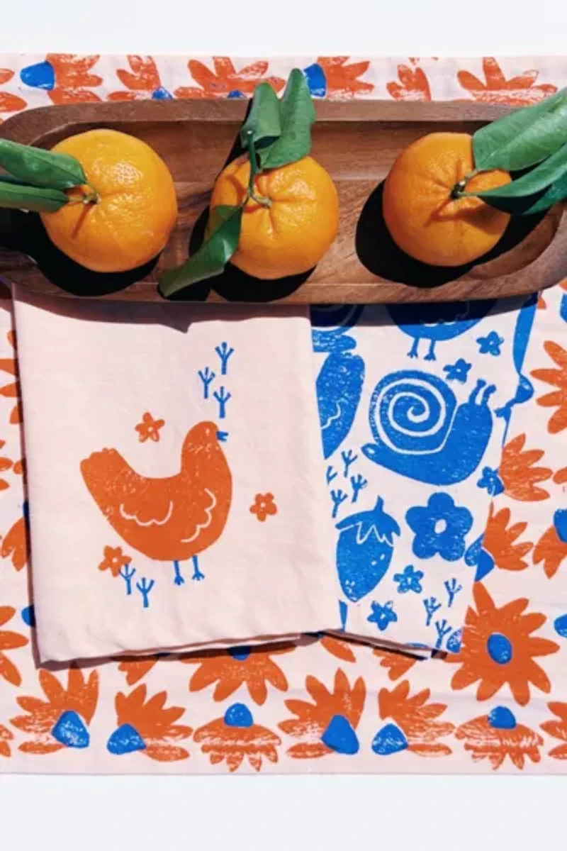 Julie Peach Block Printed Chickens Napkins
