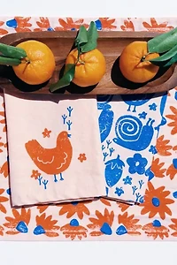 Julie Peach Block Printed Chickens Napkins