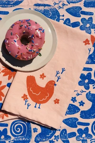 Julie Peach Block Printed Chickens Napkins